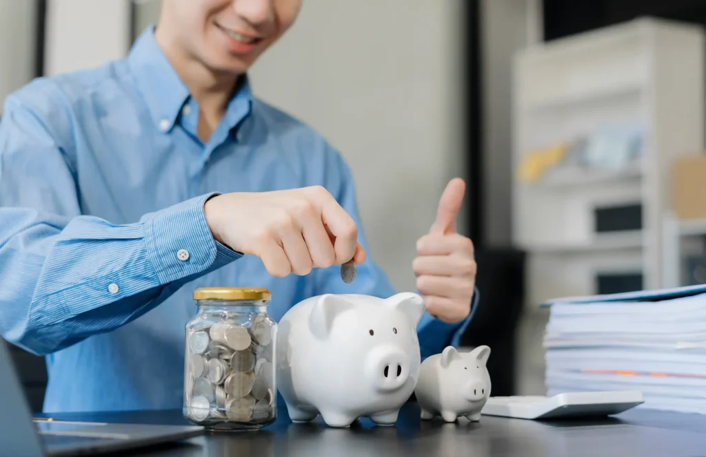 Male businessman think of the concept of saving money.