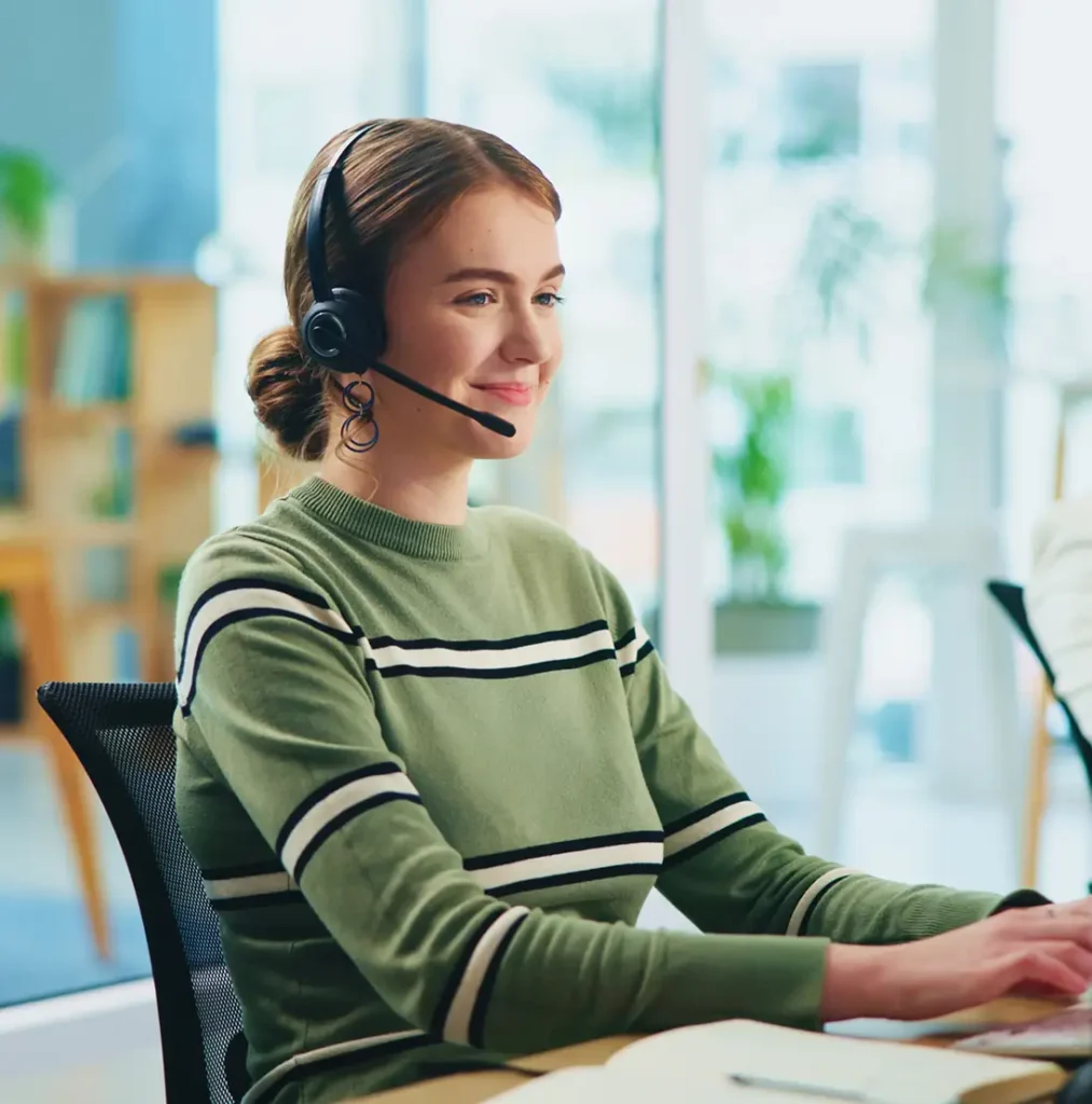 Business, call center or woman with computer, help desk