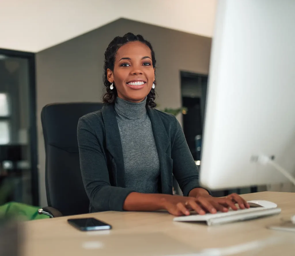 Portrait of a successful businesswoman at modern workplace.
